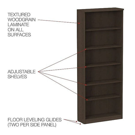 Alera Valencia Series Bookcase, Six-Shelf, 31 3/4w X 14d X 80 3/8h, Espresso