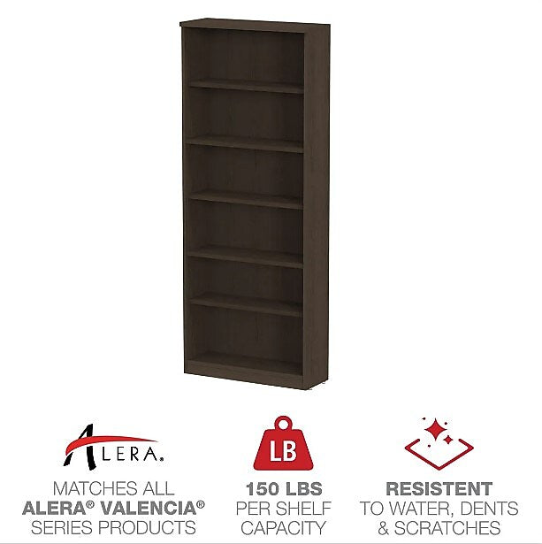 Alera Valencia Series Bookcase, Six-Shelf, 31 3/4w X 14d X 80 3/8h, Espresso