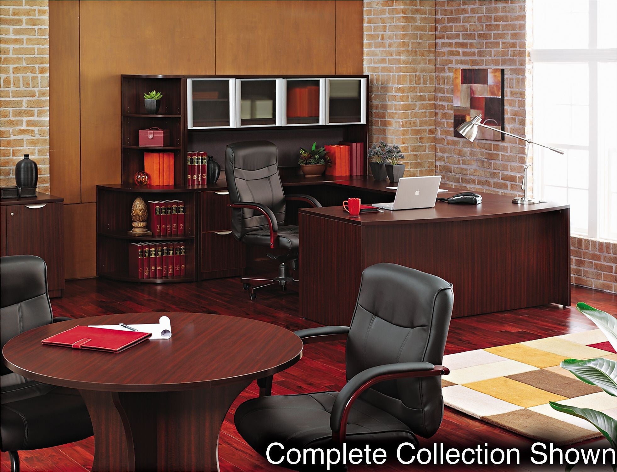 Alera™ Valencia Series Executive Suites in Mahogany, Straight Front Desk Shells, 48
