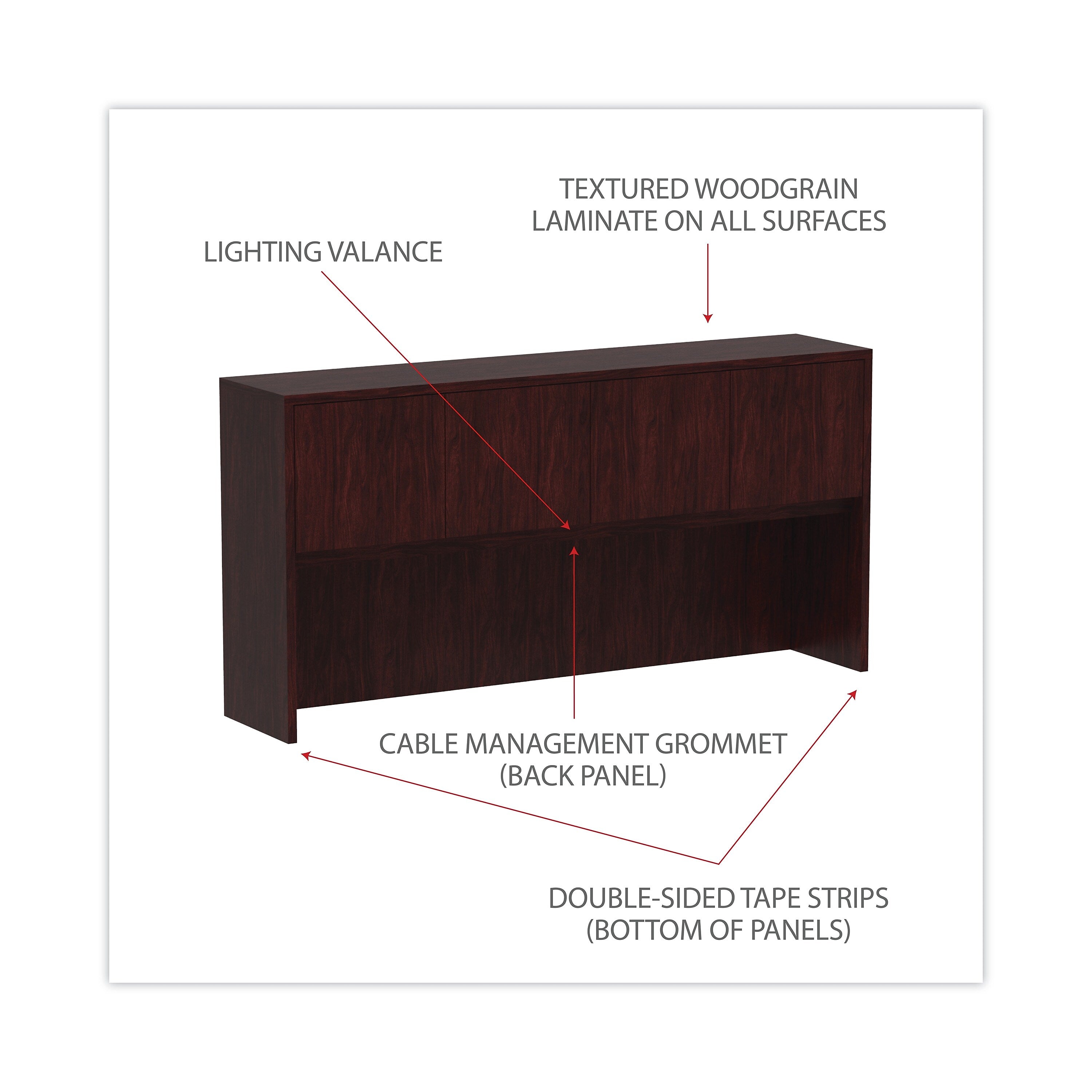 Alera Valencia Series Hutch With Doors, 70 5/8w X 15d X 35 1/2h, Mahogany