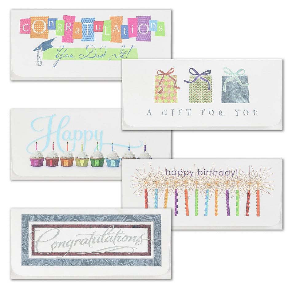 "All Occasion Currency Envelopes" Assorted Pack w/ White Envelopes, 250/Pk