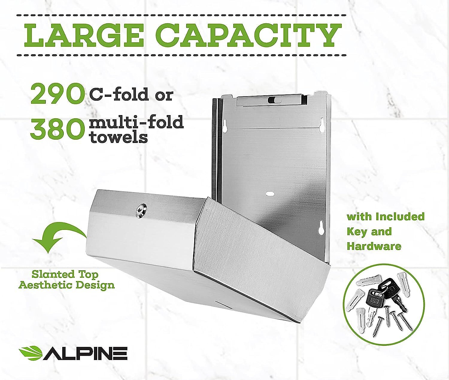 Alpine Industries Centerpull Paper Towel Dispenser, Stainless Steel, 2/Pack