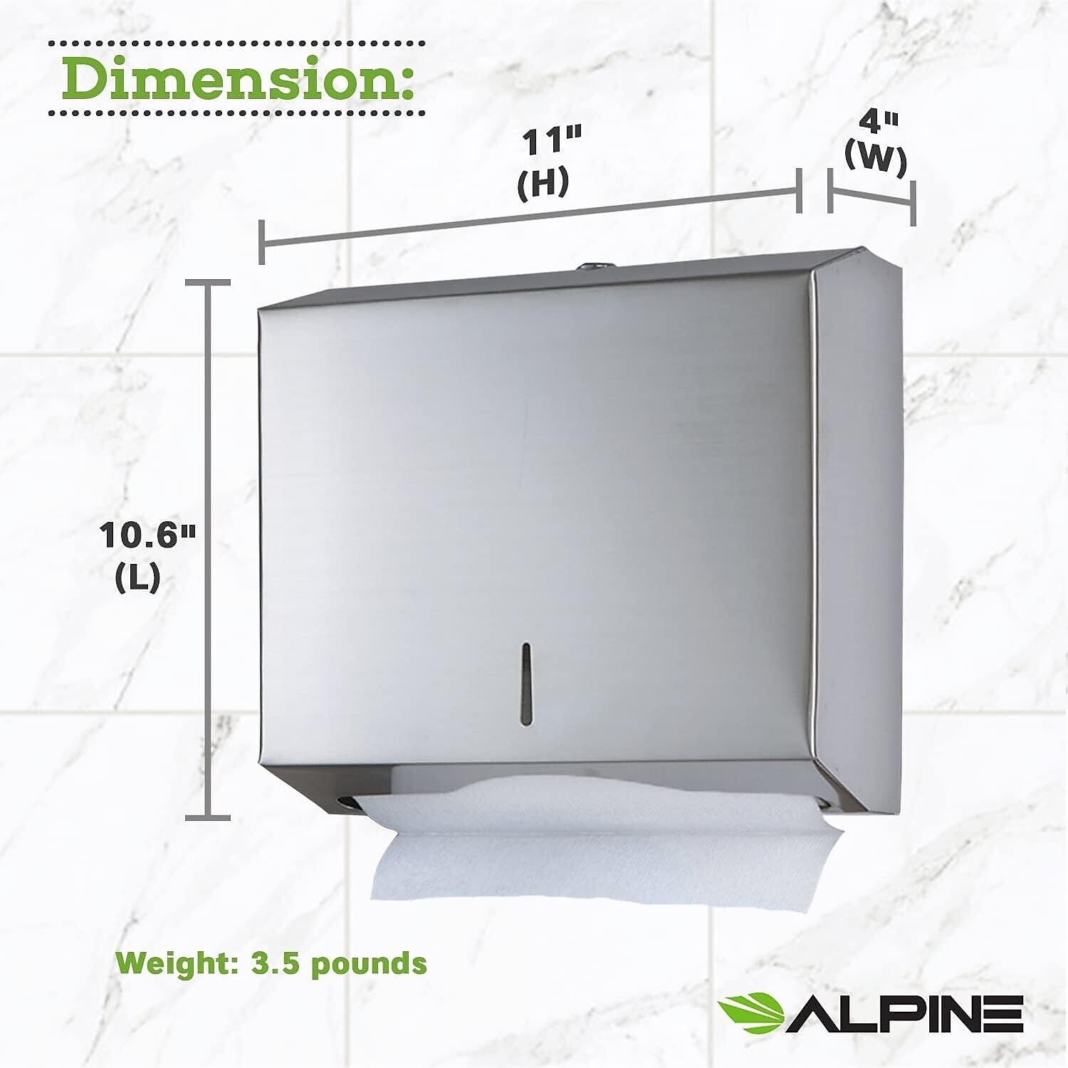 Alpine Industries Centerpull Paper Towel Dispenser, Stainless Steel, 2/Pack