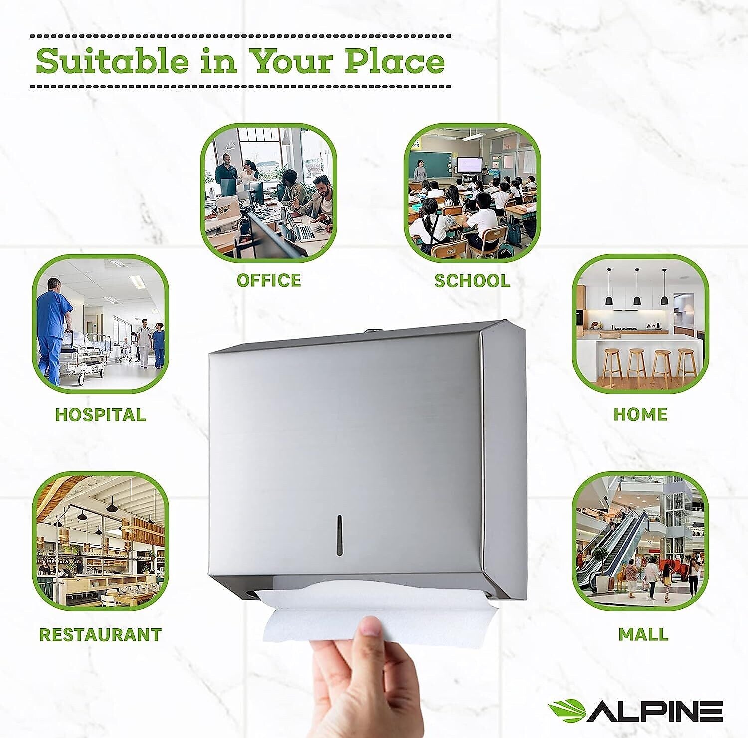 Alpine Industries Centerpull Paper Towel Dispenser, Stainless Steel, 2/Pack