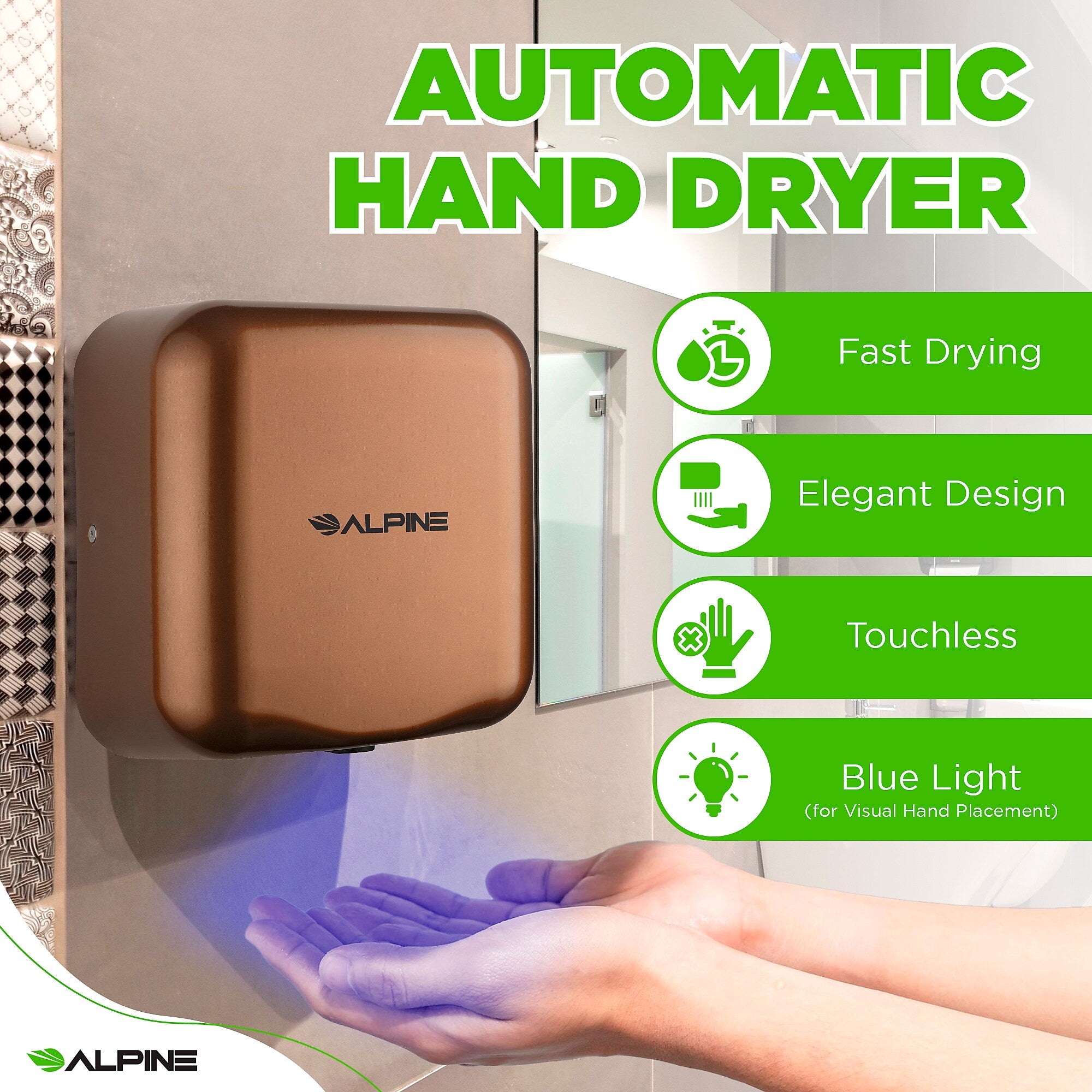Alpine Industries Hemlock 110/120V Automatic Hand Dryer, Copper