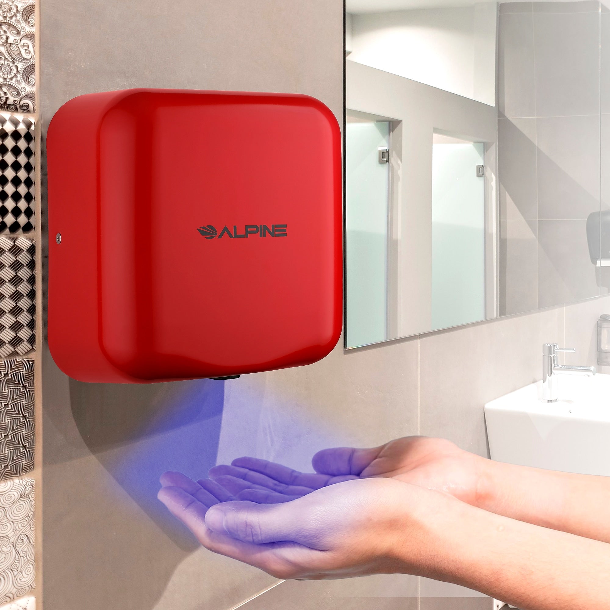 Alpine Industries Hemlock 110/120V Automatic Hand Dryer, Red