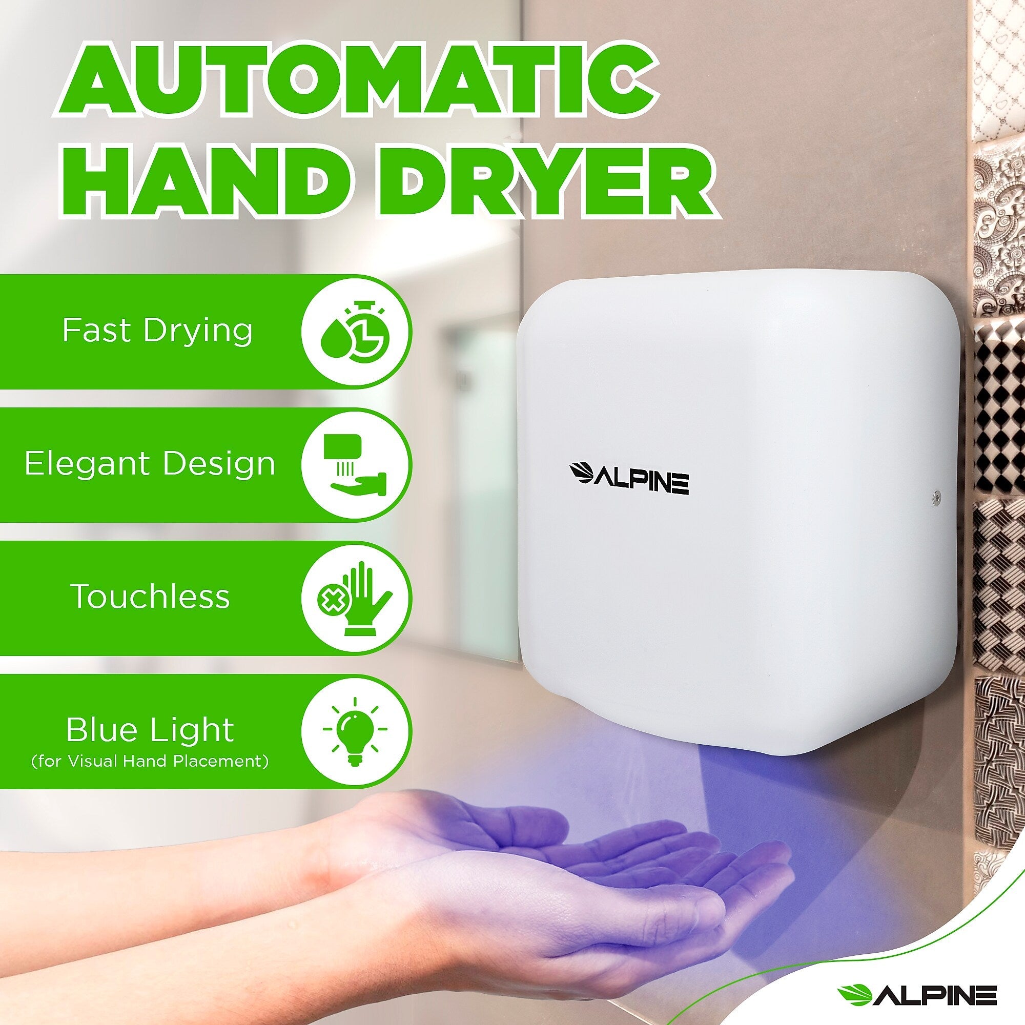 Alpine Industries Hemlock Automatic Hand Dryer, White