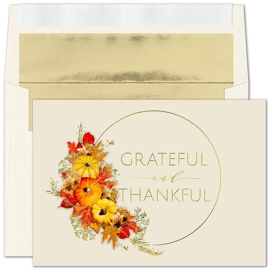 "Always Thankful" Thanksgiving Card w/ Gold Lined Ecru Envelope, 100/BX