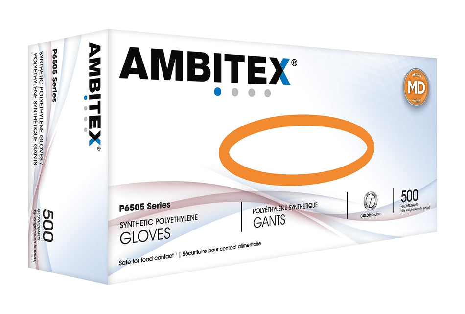 Ambitex P6505 Series Polyethylene Disposable Gloves, M, Clear, 500/Box