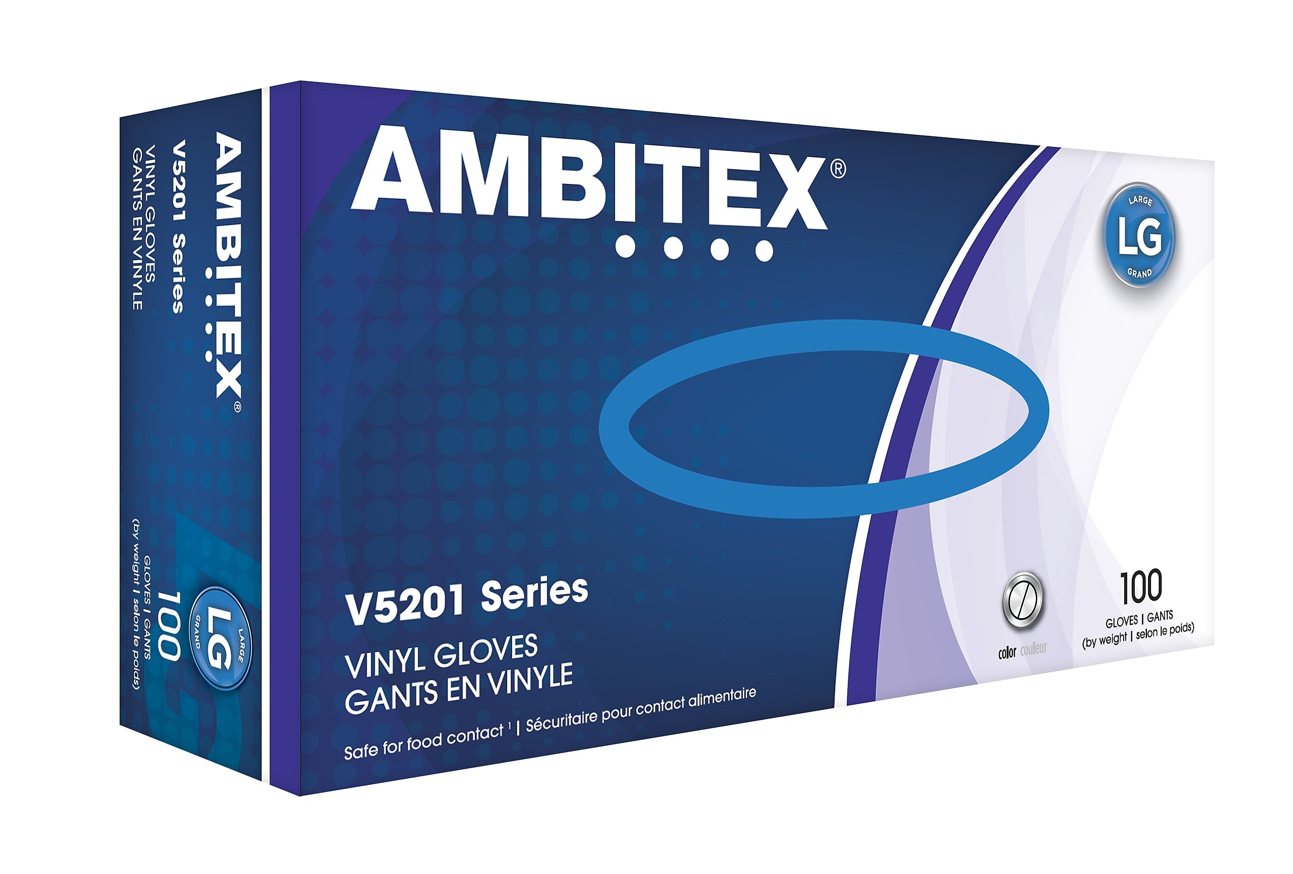 Ambitex V5201 Series Vinyl Food Service Gloves, Large, Disposable, 100/Box