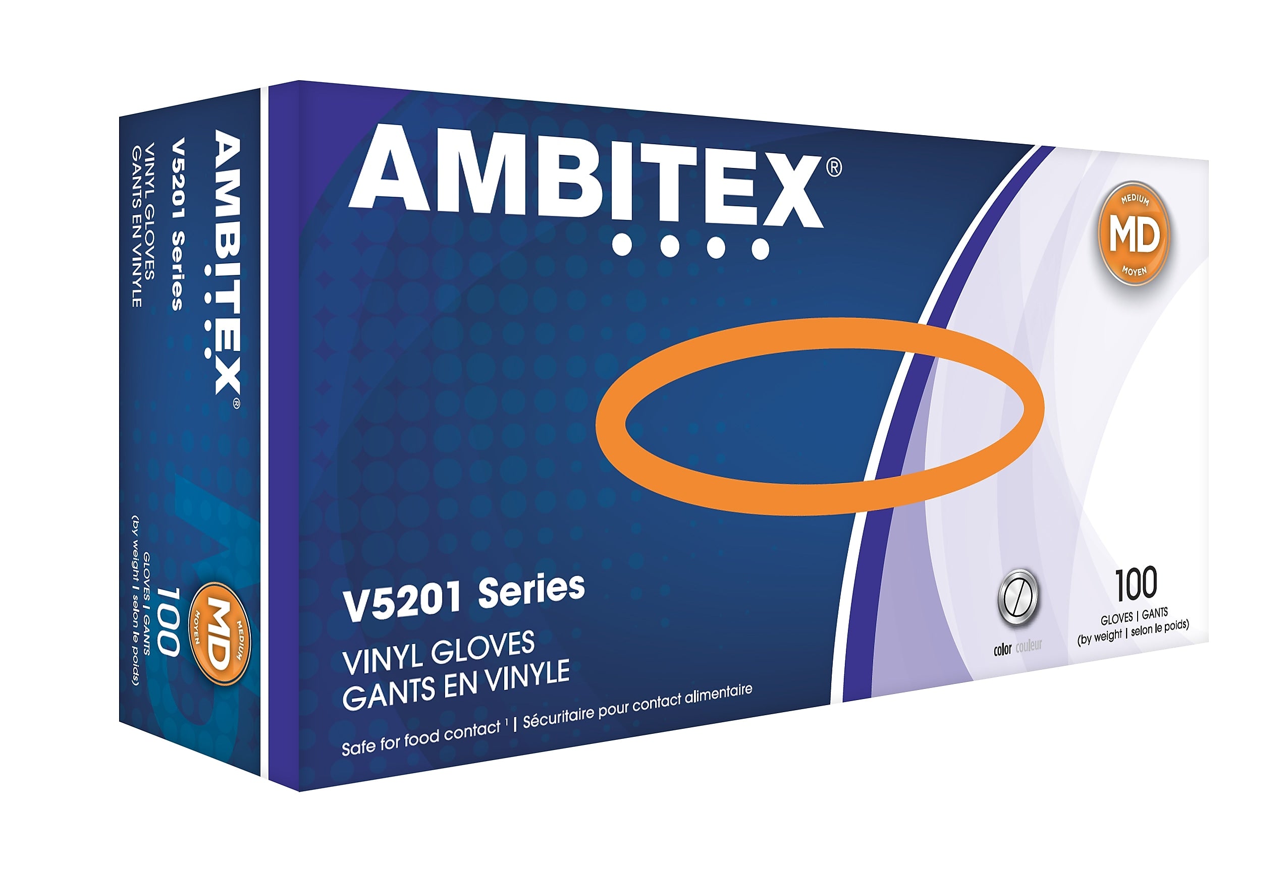 Ambitex V5201 Series Vinyl Food Service Gloves, Medium, Disposable, 100/Box