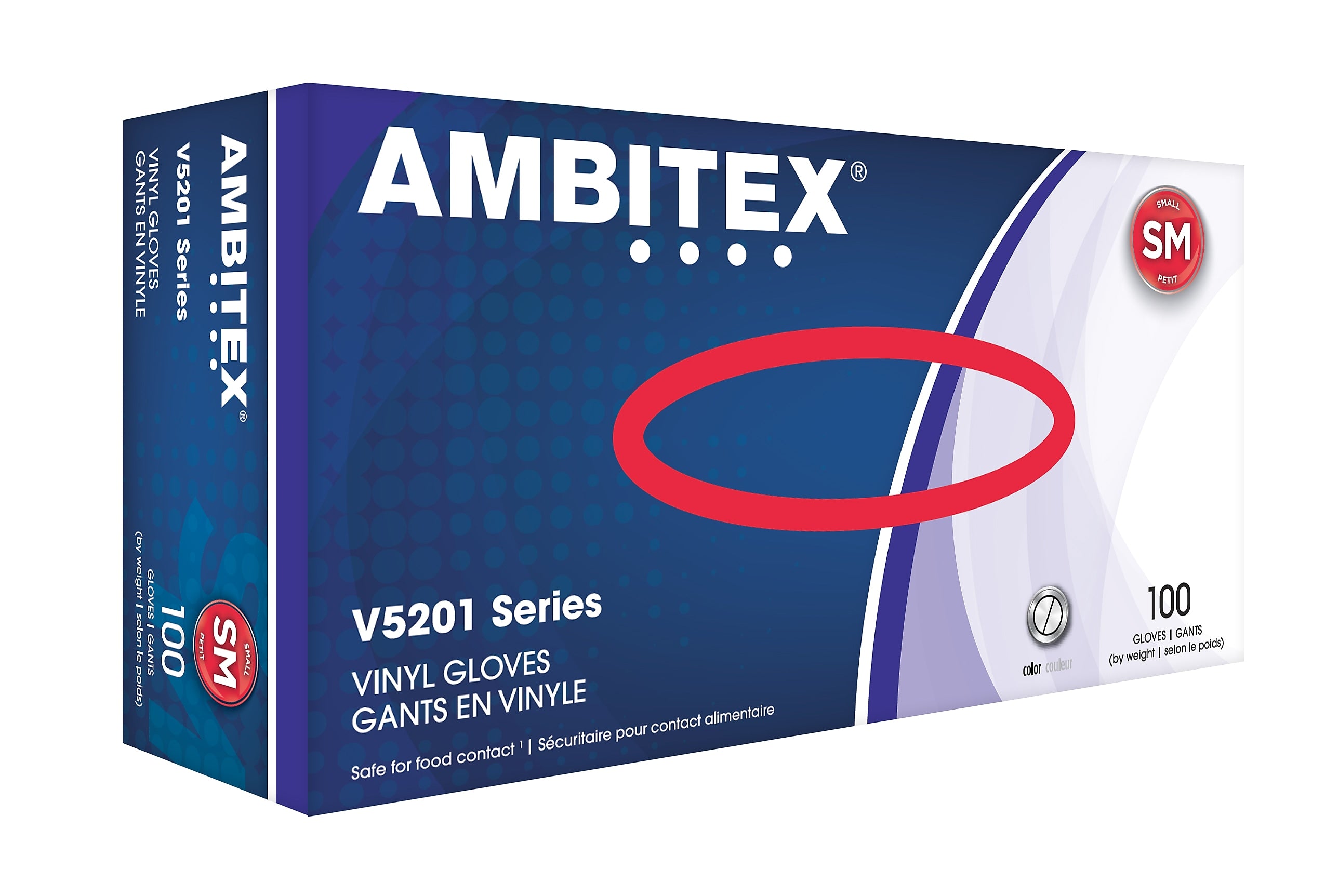 Ambitex V5201 Series Vinyl Food Service Gloves, Small, Disposable, 100/Box