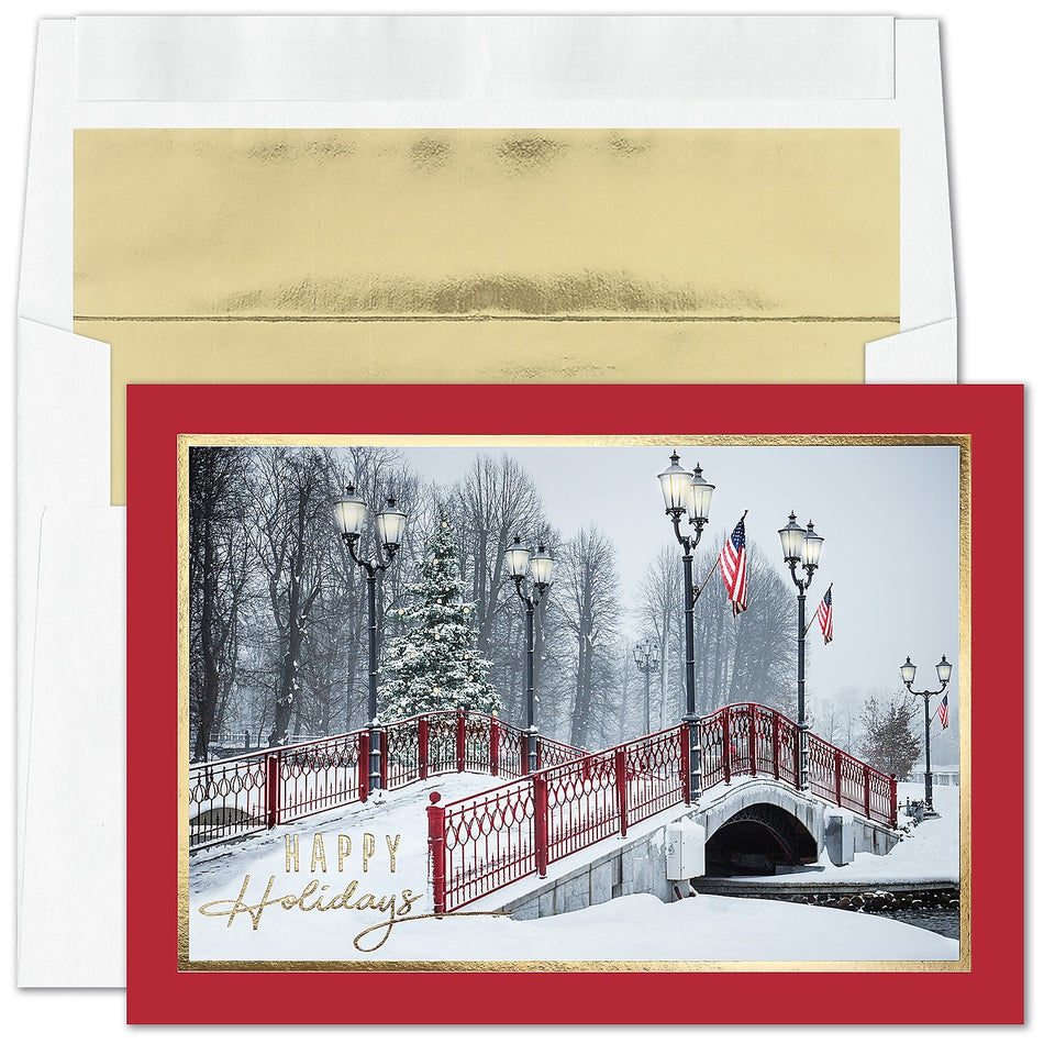 "American Path" Holiday Card w/ Gold Lined White Envelope, 100/BX