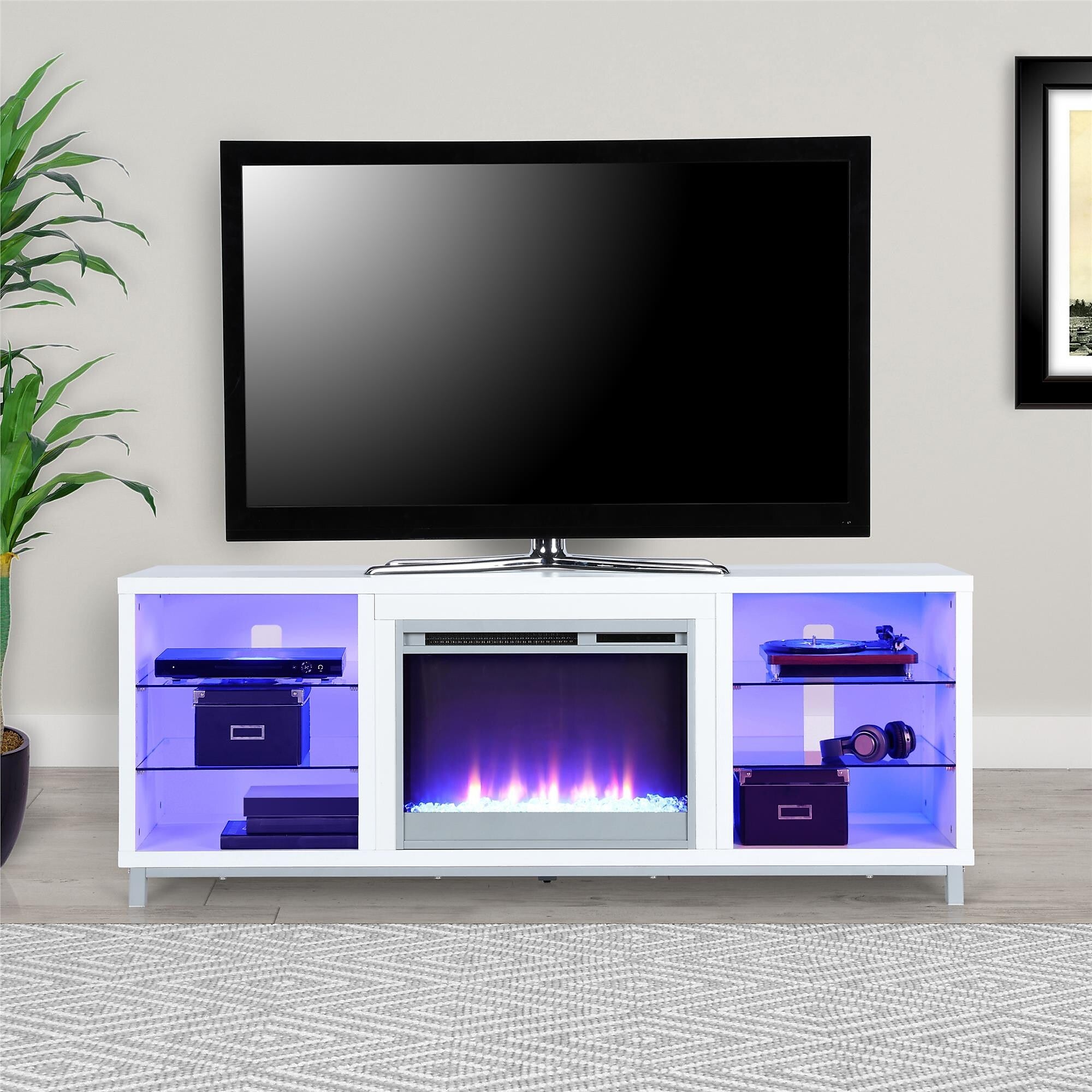 Ameriwood Fireplace TV Stand, Screens up to 70", White