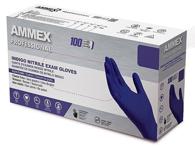 Ammex Professional Series Powder Free Nitrile Exam Gloves, Latex Free, Large, 100/Box