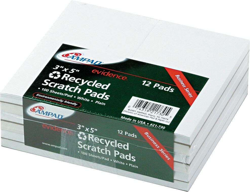 Ampad Evidence Recycled Scratch Pads, White, 3