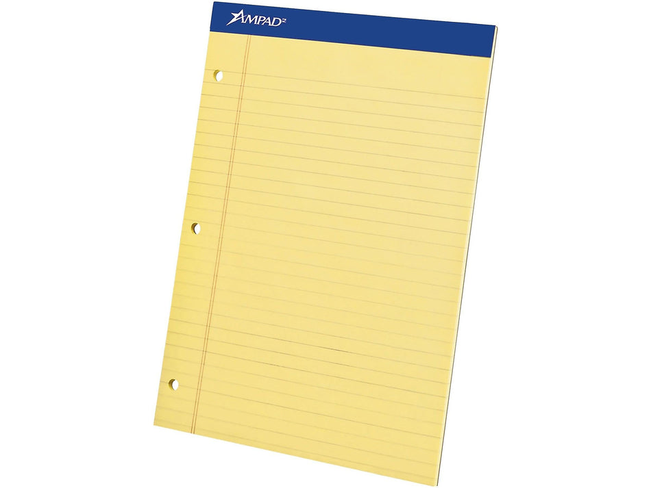 Ampad Notepads, 8.5" x 11.75", Wide Ruled, Canary, 50 Sheets/Pad, 12 Pads/Pack