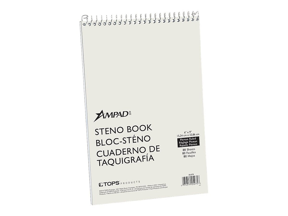 Ampad Steno Book, 6" x 9", Pitman Ruled, 80 Sheets, White/Green