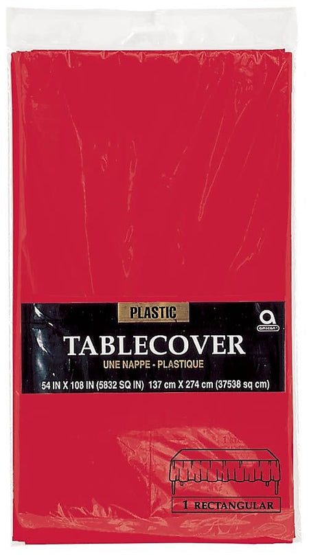 Amscan 54" x 108" Apple Red Plastic Tablecover, 12/Pack
