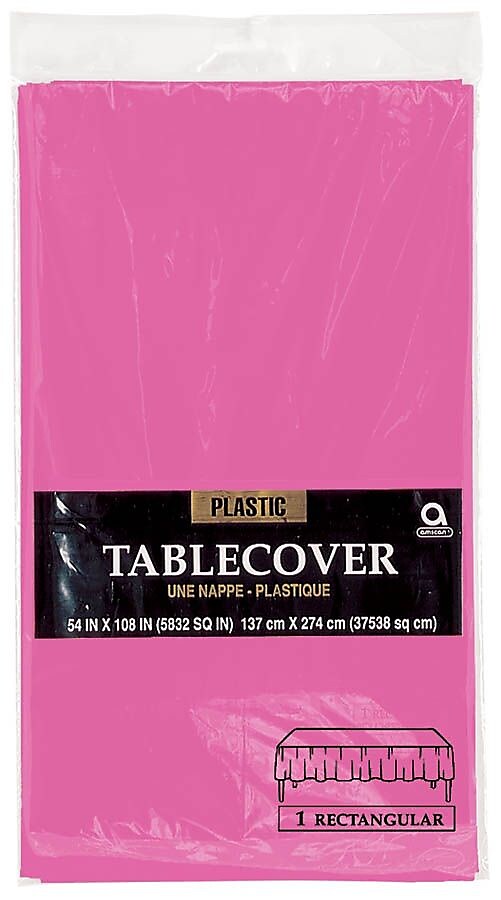 Amscan 54" x 108" Bright Pink Plastic Table cover, 12/Pack