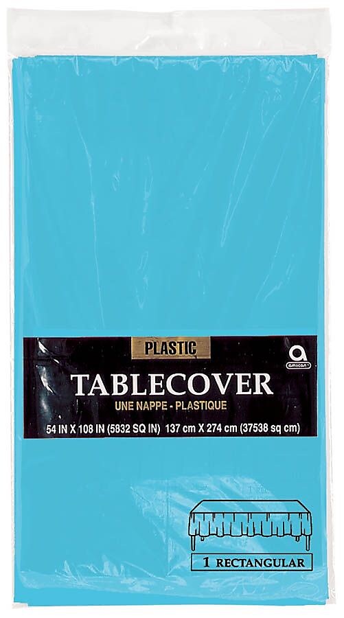 Amscan 54" x 108" Caribbean Blue Plastic Tablecover, 12/Pack