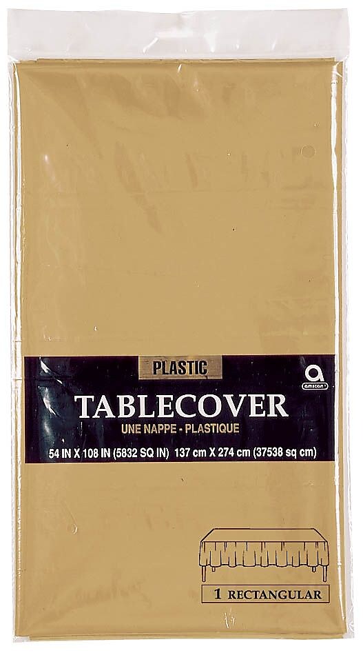 Amscan 54" x 108" Gold Plastic Tablecover, 12/Pack