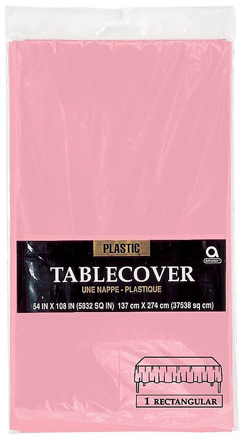 Amscan 54" x 108" Pink Plastic Tablecover, 12/Pack