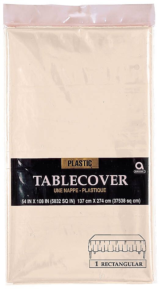 Amscan 54" x 108" Vanilla Creme Plastic Tablecover, 12/Pack