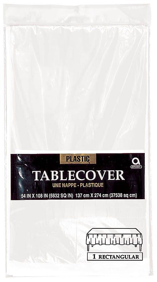 Amscan 54" x 108" White Plastic Tablecover, 12/Pack