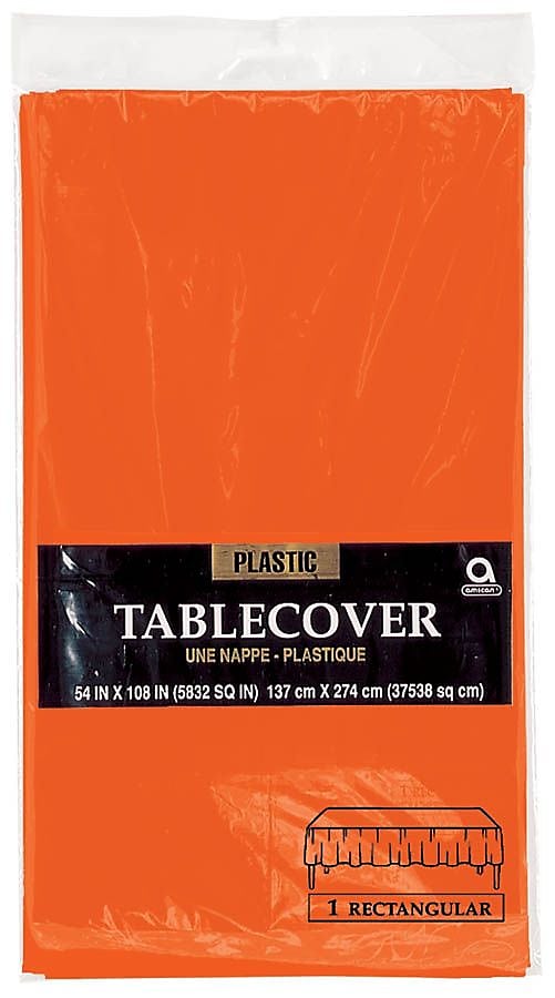 Amscan Plastic Tablecover, 54" x 108", Orange, 12/Pack