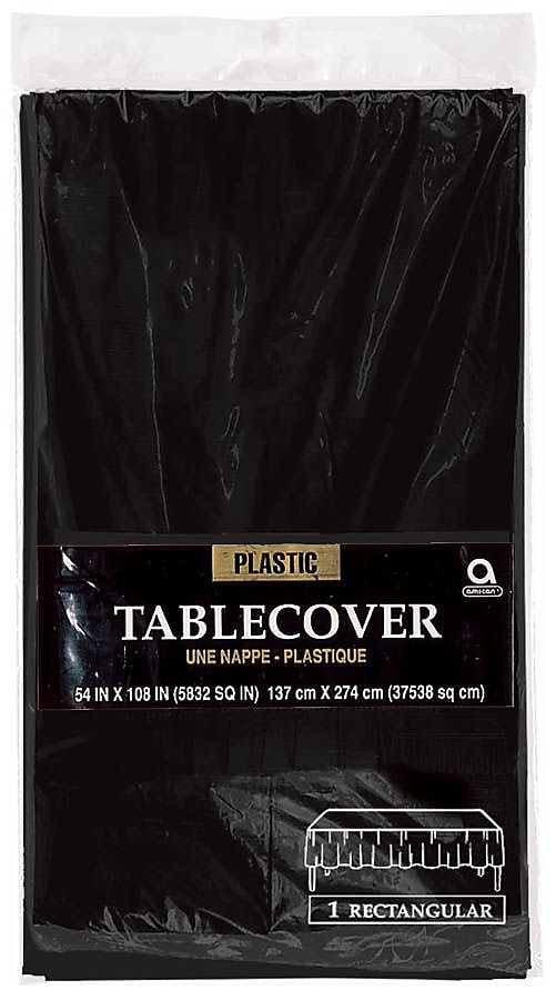 Amscan Plastic Tablecover, 54"W x 108"L, Black, 12/Pack