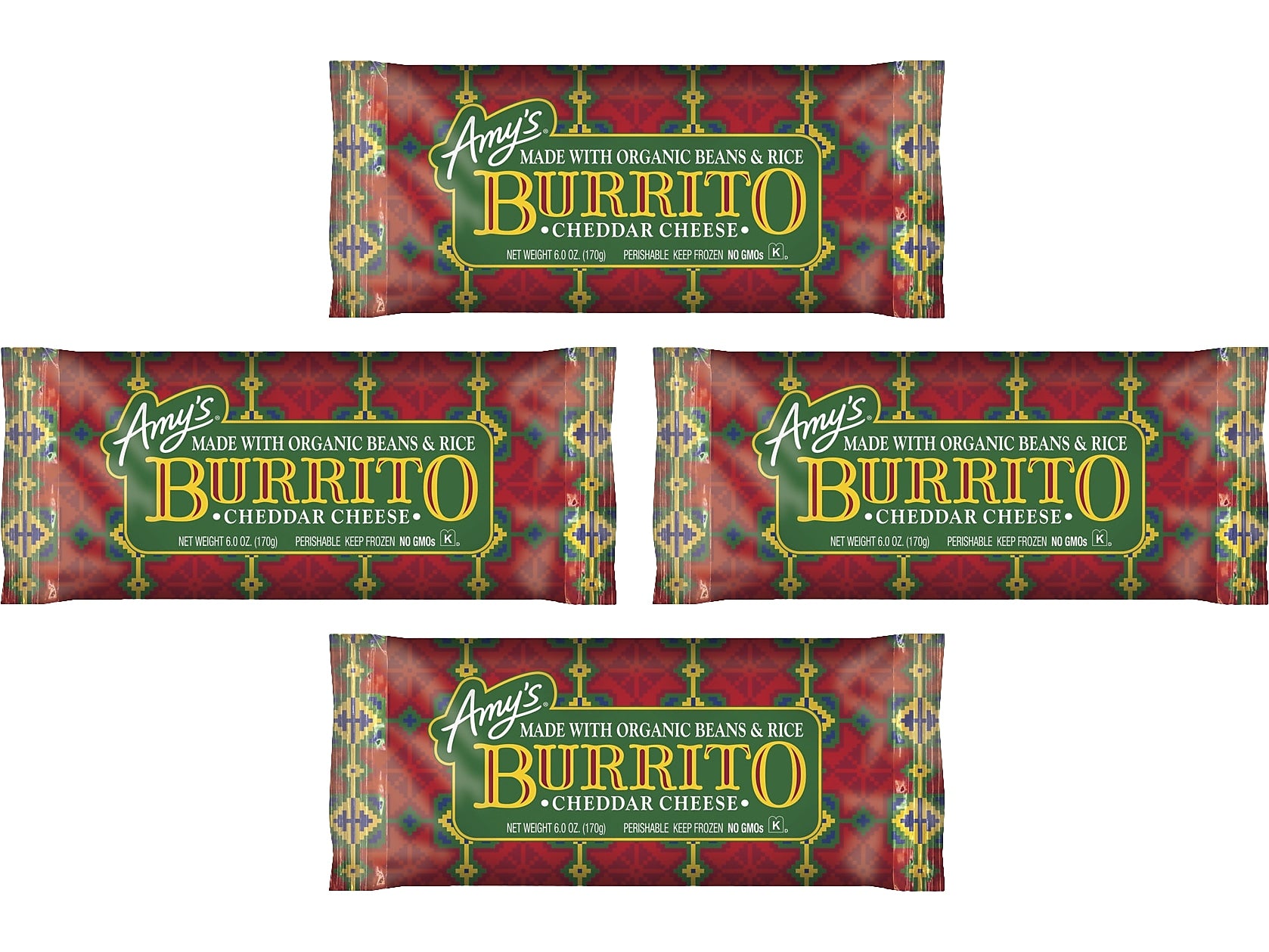 Amy's Cheddar Burrito, 6 oz., 4/Pack