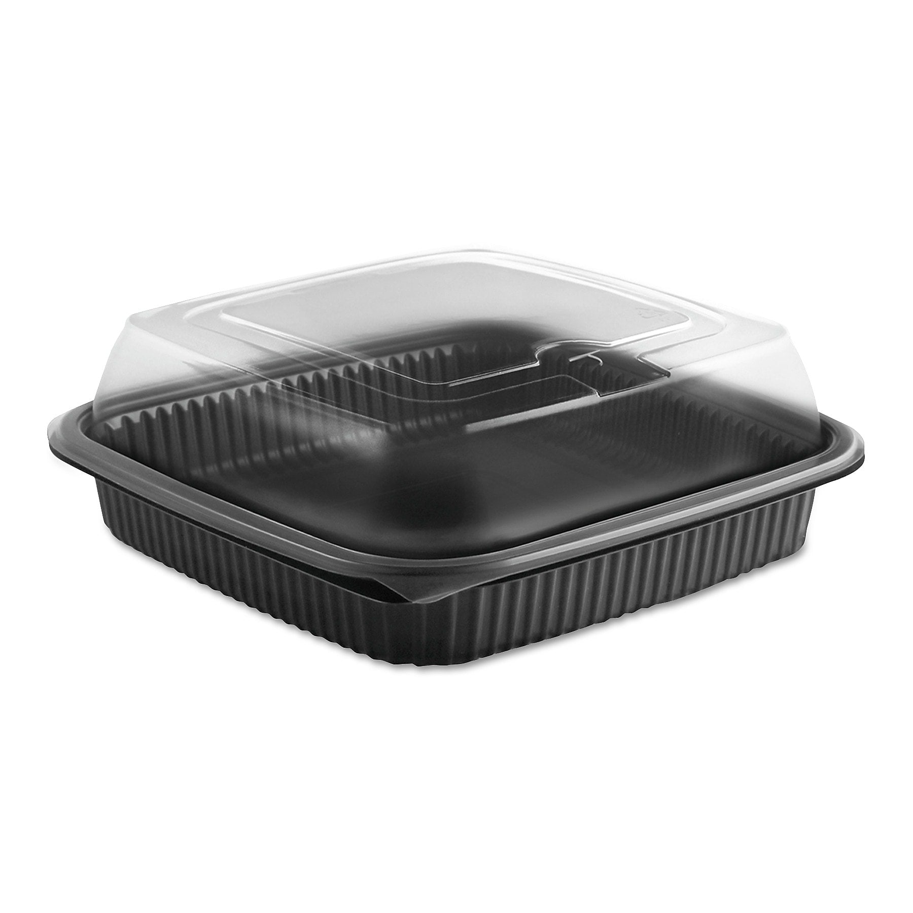 Anchor Culinary Squares 2-Piece Microwavable Container, 36 oz, Clear/Black, 8.46 x 8.46 x 2.91,150/Carton