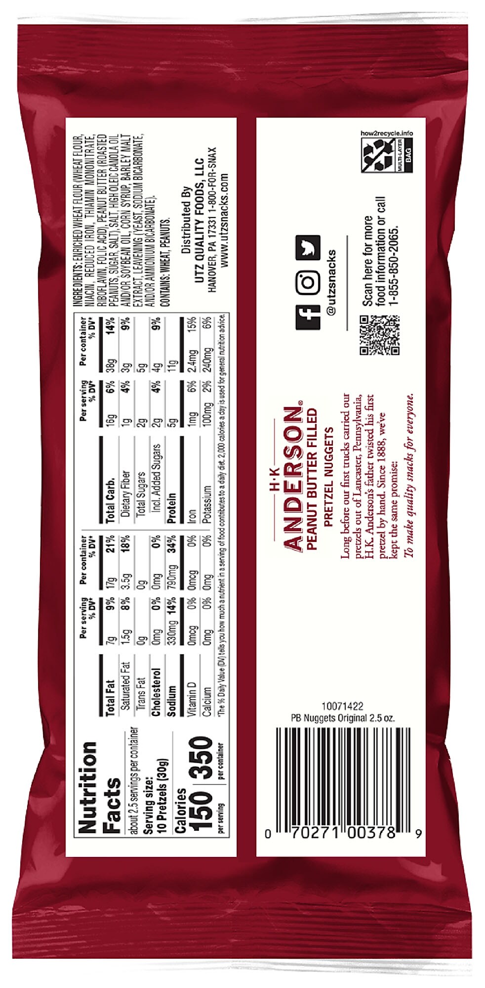 Anderson Peanut Butter Pretzels Nuggets, 2.5 oz., 24 Bags/Carton