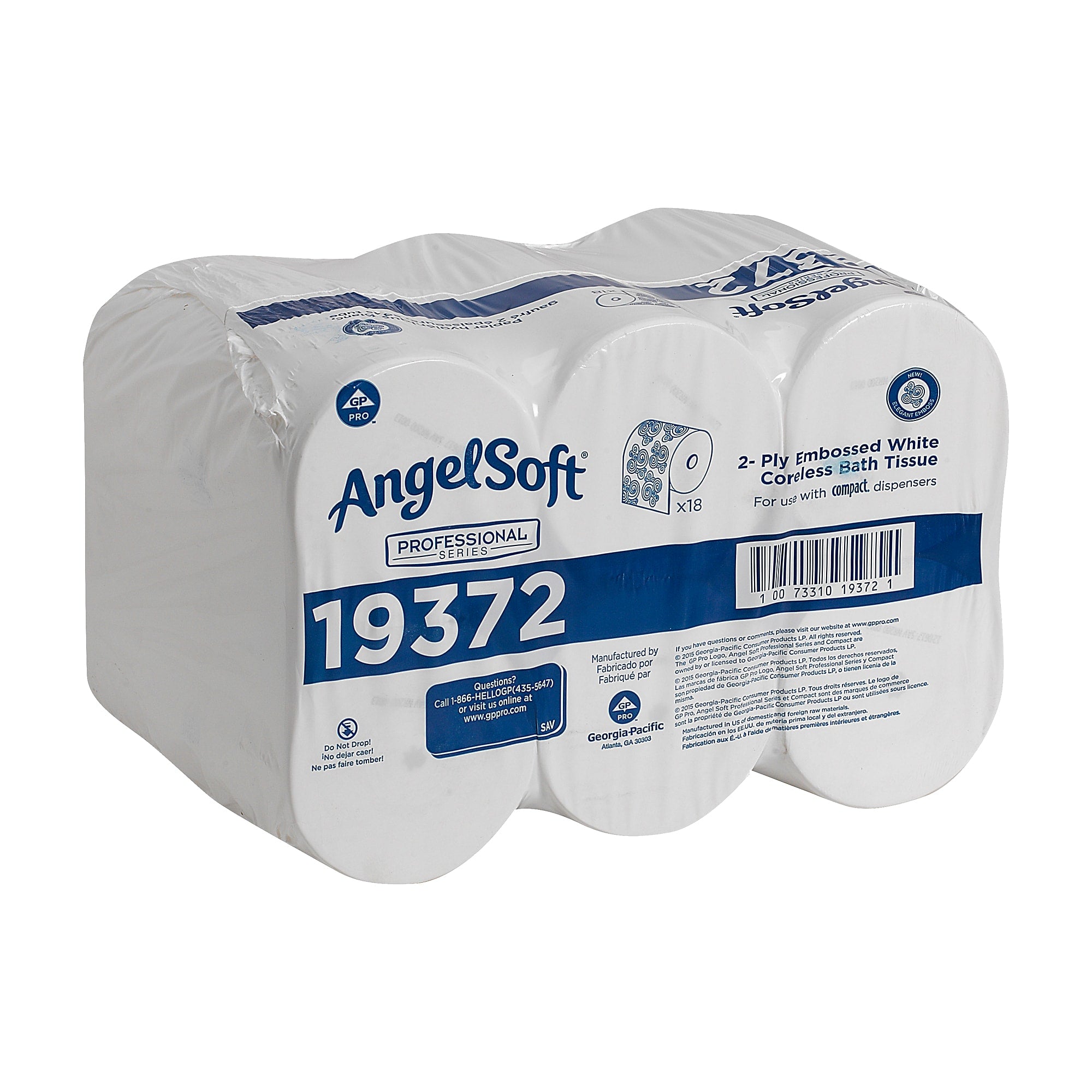 Angel Soft Professional Series Compact 2-Ply Coreless Toilet Paper, White, 1125 Sheets/Roll, 18 Rolls/Carton