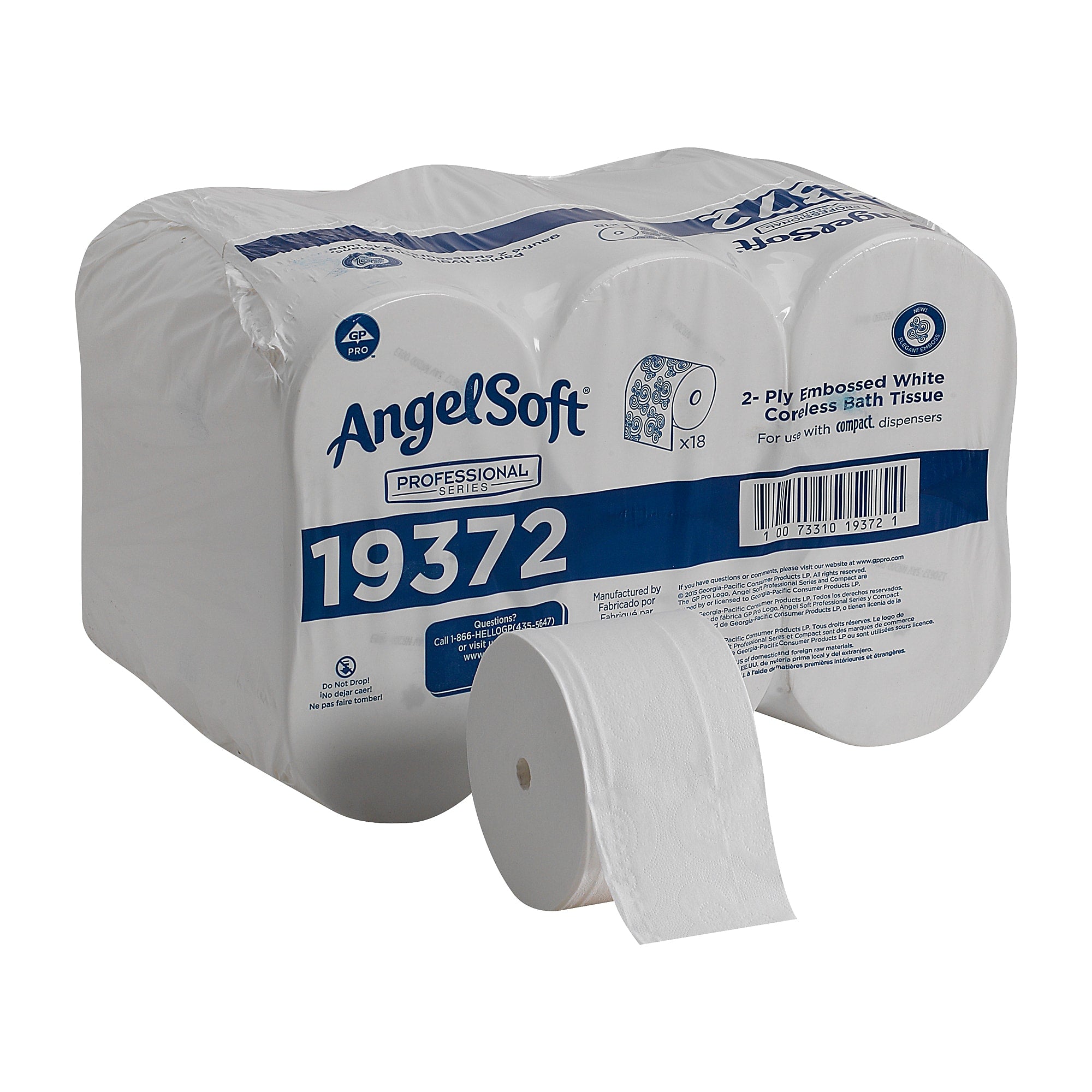 Angel Soft Professional Series Compact 2-Ply Coreless Toilet Paper, White, 1125 Sheets/Roll, 18 Rolls/Carton
