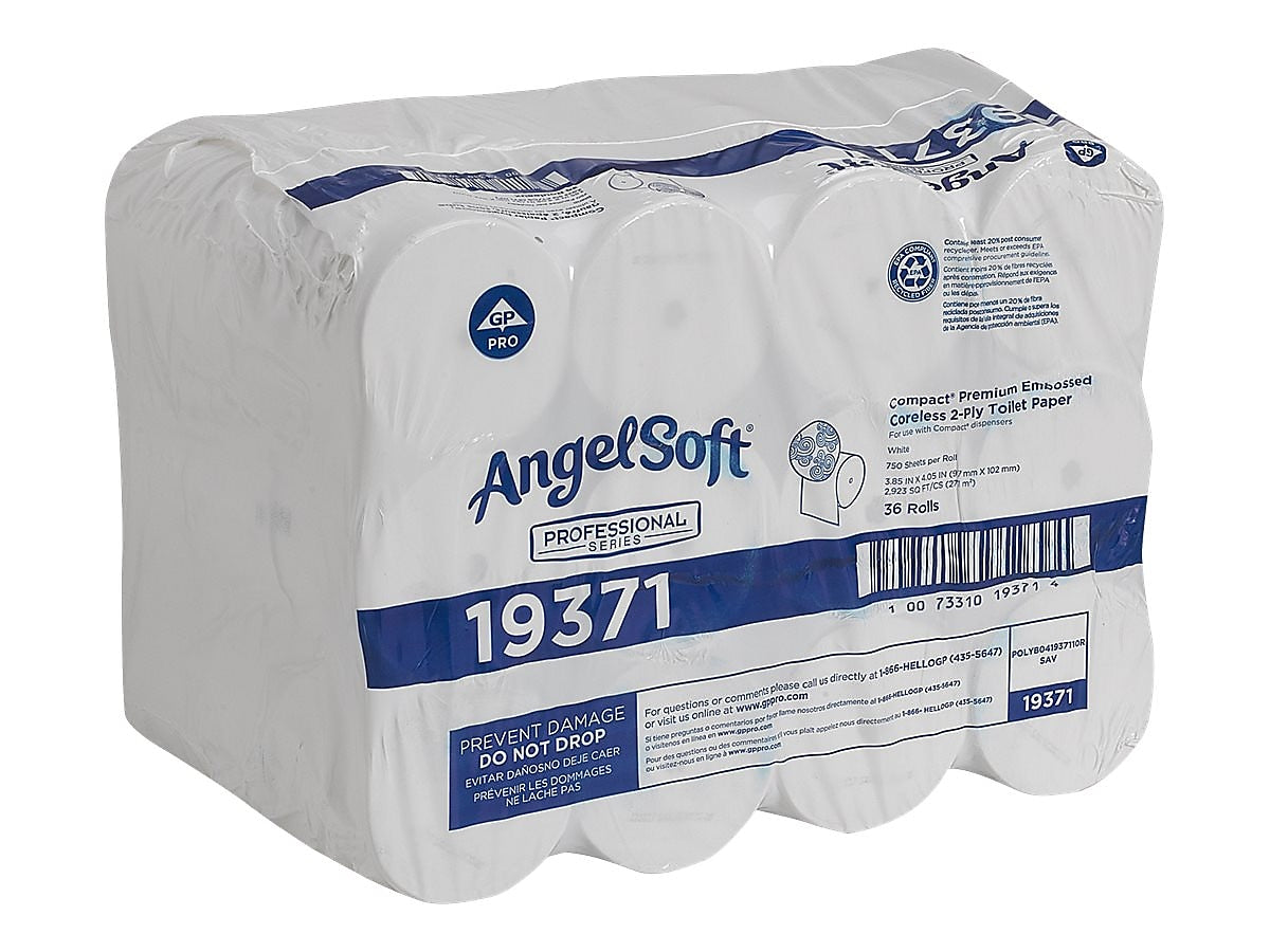 Angel Soft Professional Series Compact Coreless Toilet Paper, 2-Ply, White, 750 Sheets/Roll, 36 Rolls/Carton