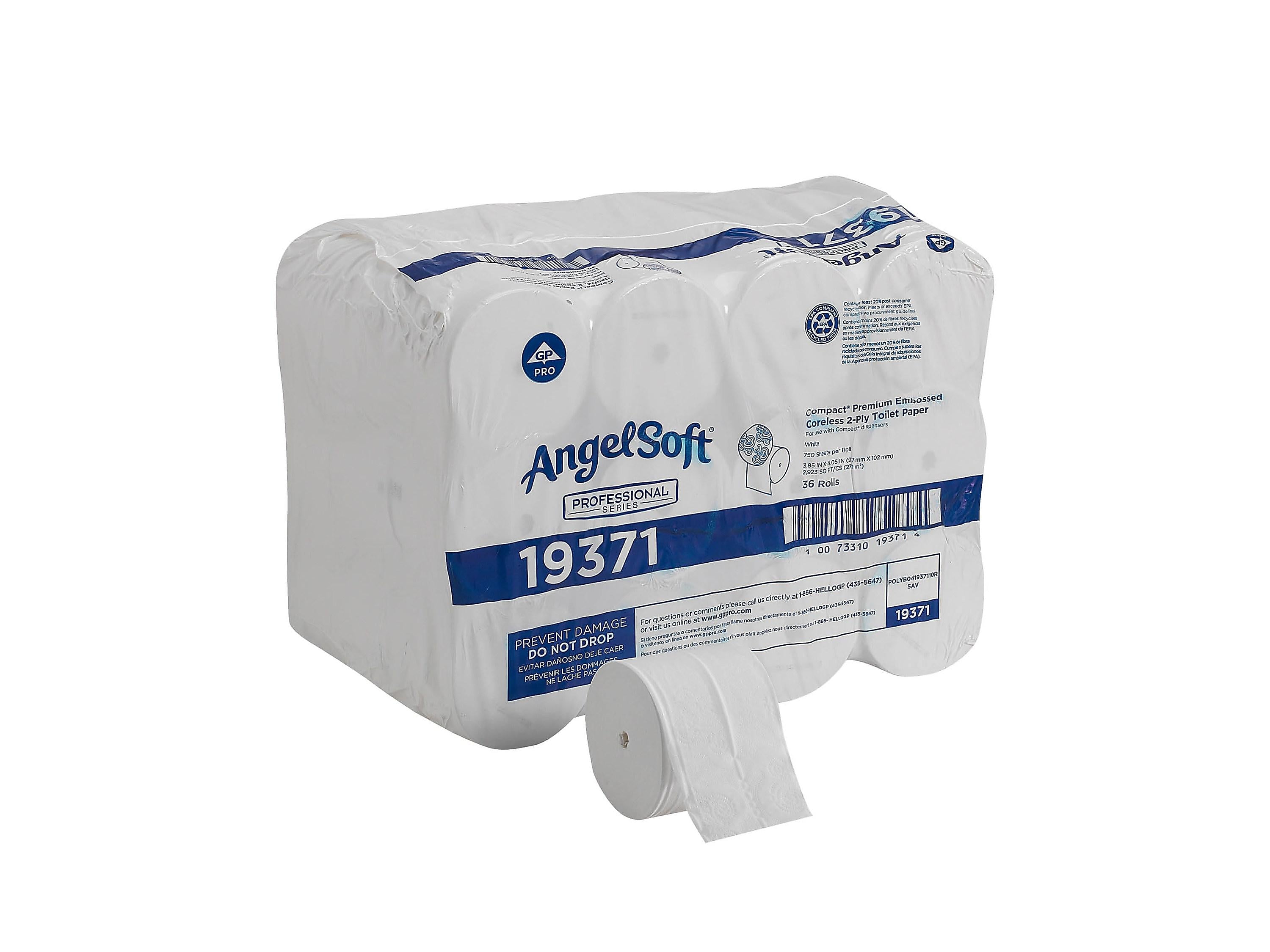 Angel Soft Professional Series Compact Coreless Toilet Paper, 2-Ply, White, 750 Sheets/Roll, 36 Rolls/Carton