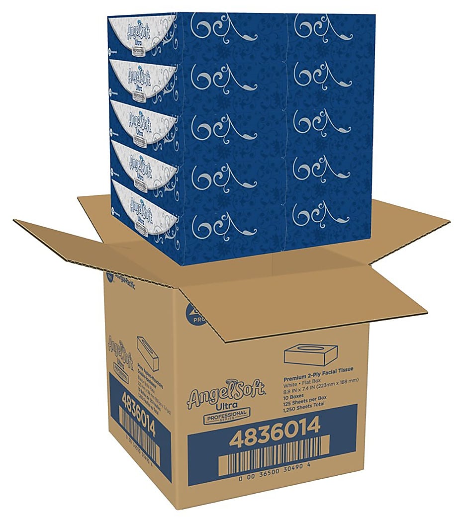 Angel Soft Ultra Professional Series Standard Facial Tissues, 2-Ply, 125 Sheets/Box, 10 Boxes/Pack