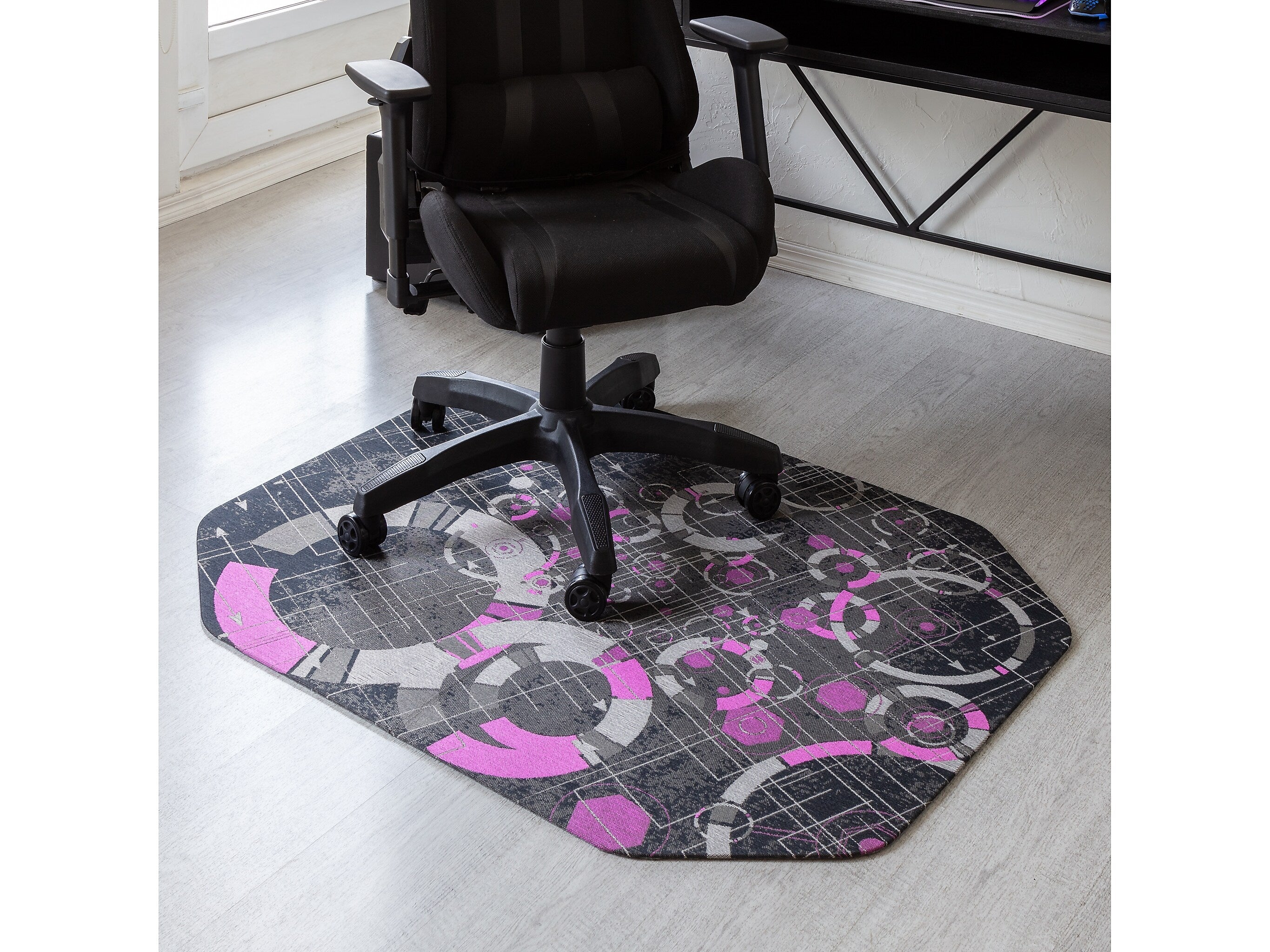 Anji Mountain Rug'd Refracted Carpet & Hard Floor Gaming Chair Mat, 36" x 48", Gray/Purple