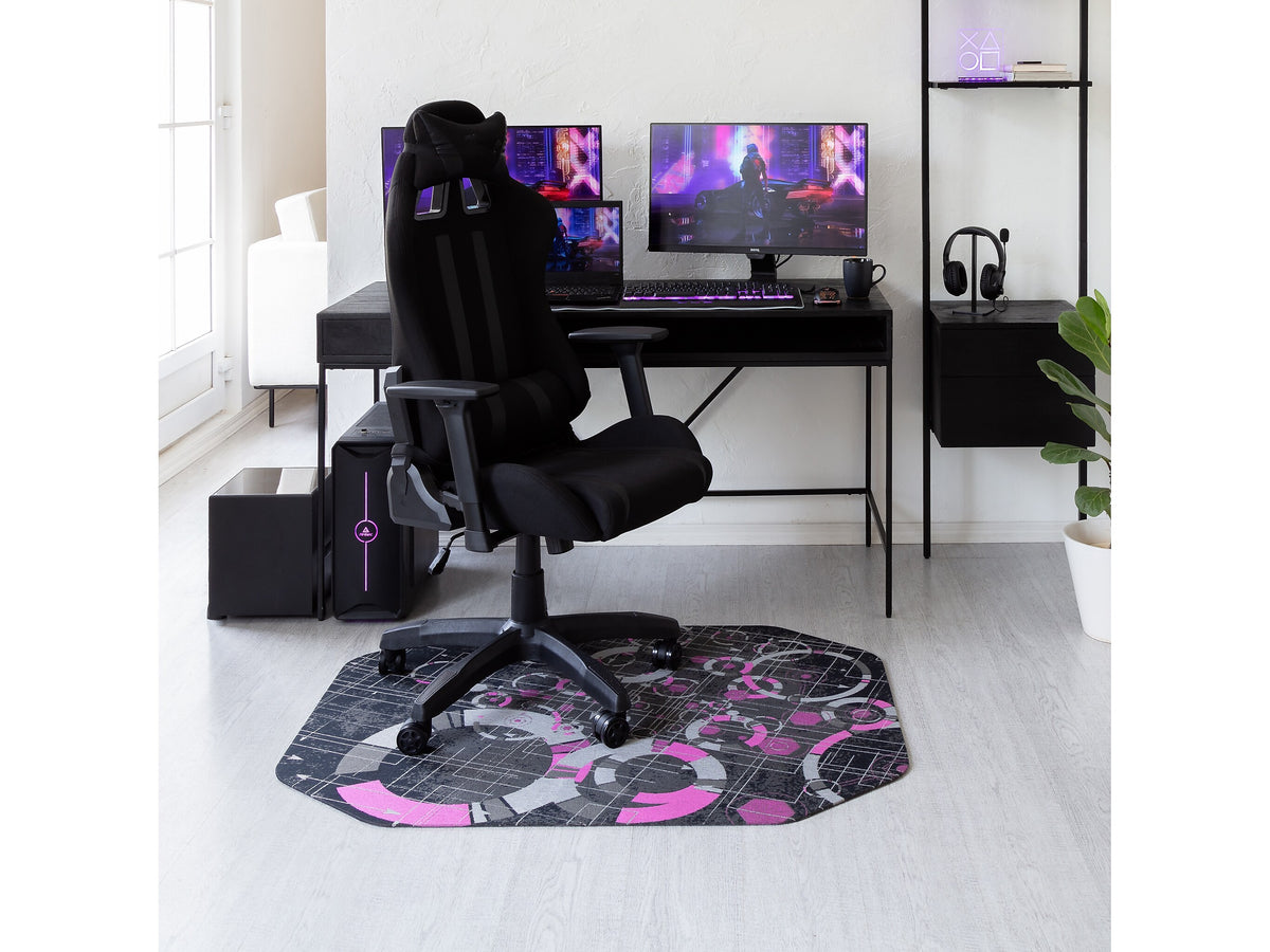 Anji Mountain Rug'd Refracted Carpet & Hard Floor Gaming Chair Mat, 36" x 48", Gray/Purple