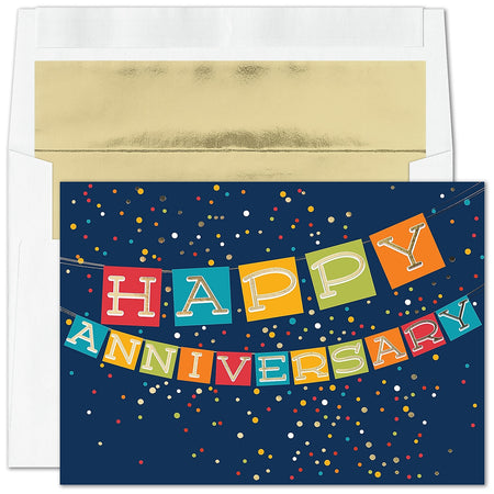 "Anniversary Banner" Card w/ Gold Lined White Envelope, 250/BX