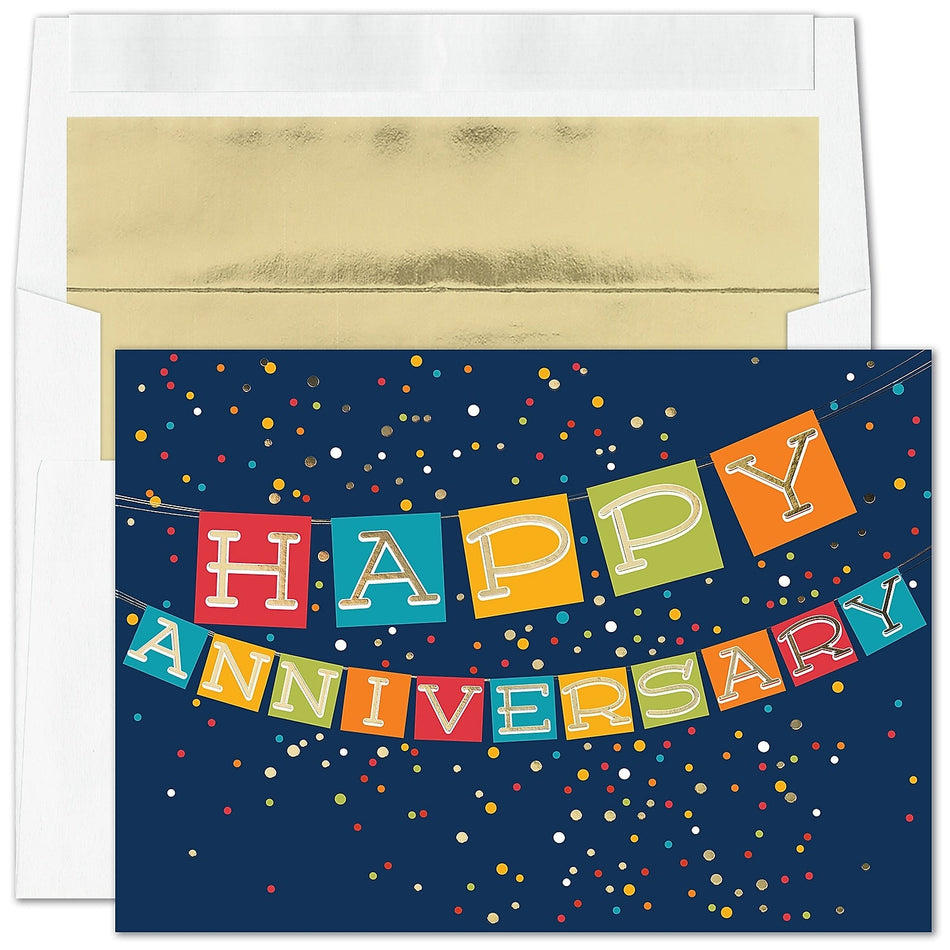 "Anniversary Banner" Card w/ Gold Lined White Envelope, 50/BX