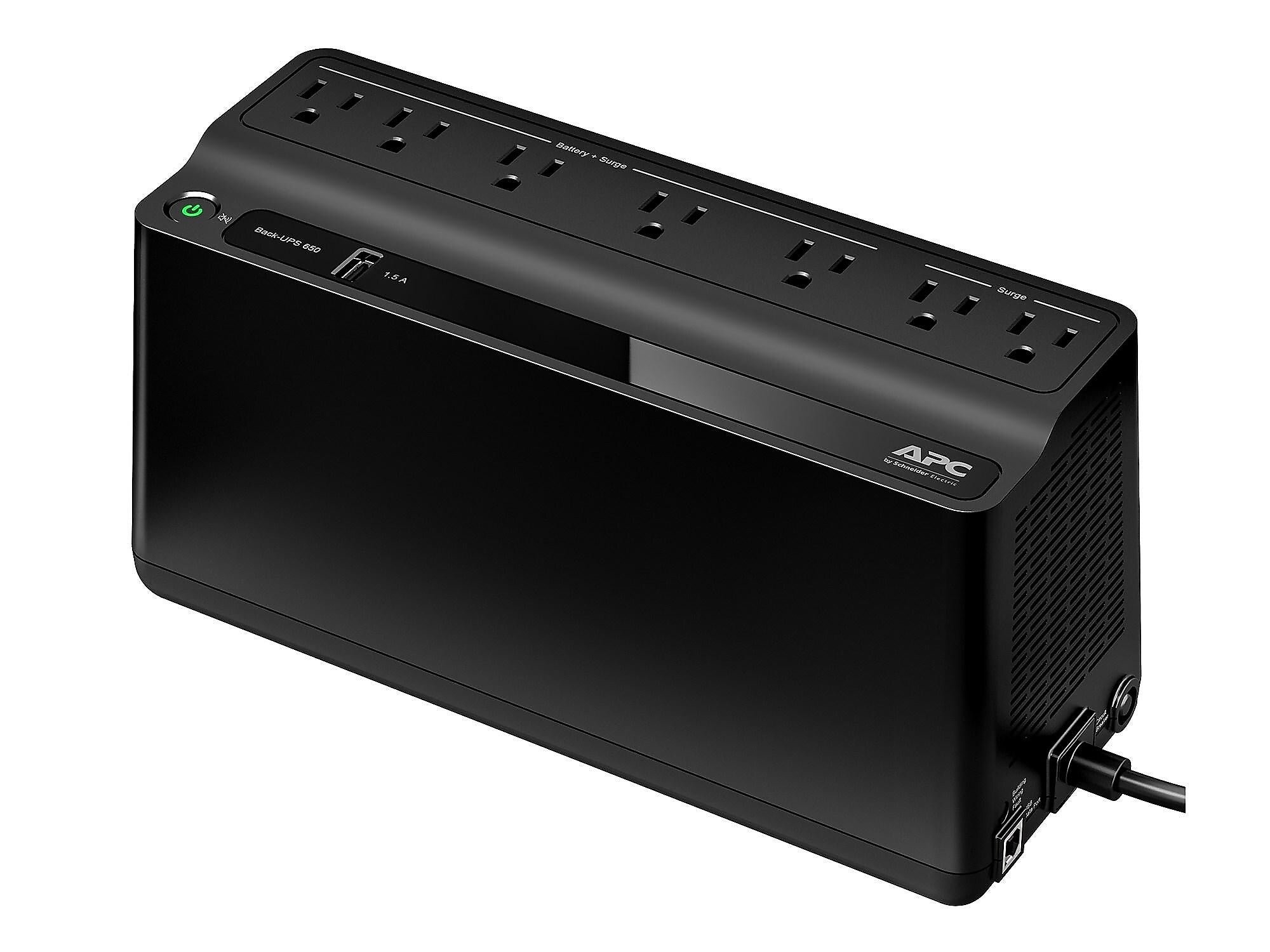 APC Back-UPS 650VA Battery Backup & Surge Protector, 7-Outlets, Black