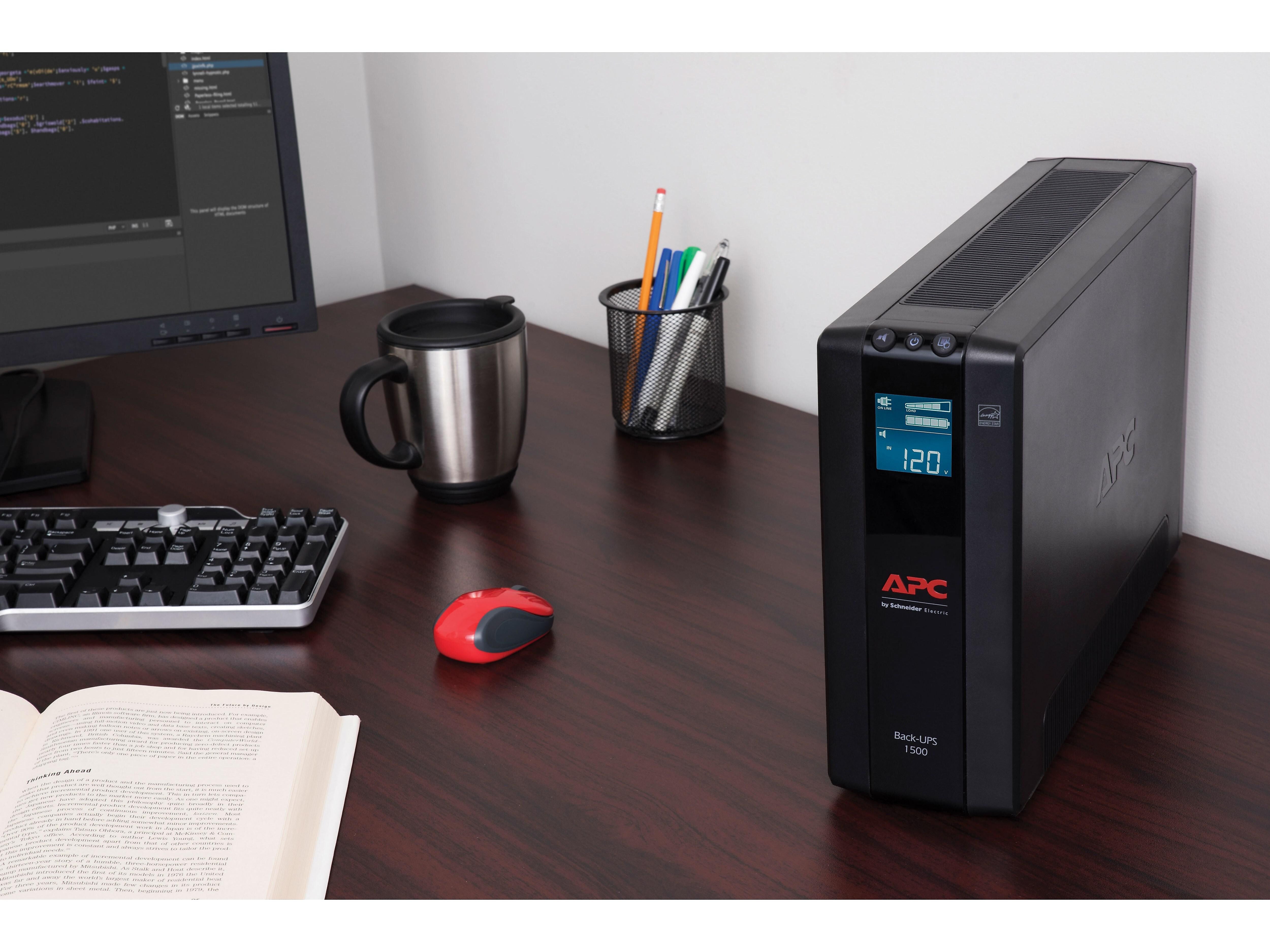 APC Back UPS Pro Battery Backup and Surge Protector, Compact Tower, 1500VA, AVR, LCD, 120V, Black