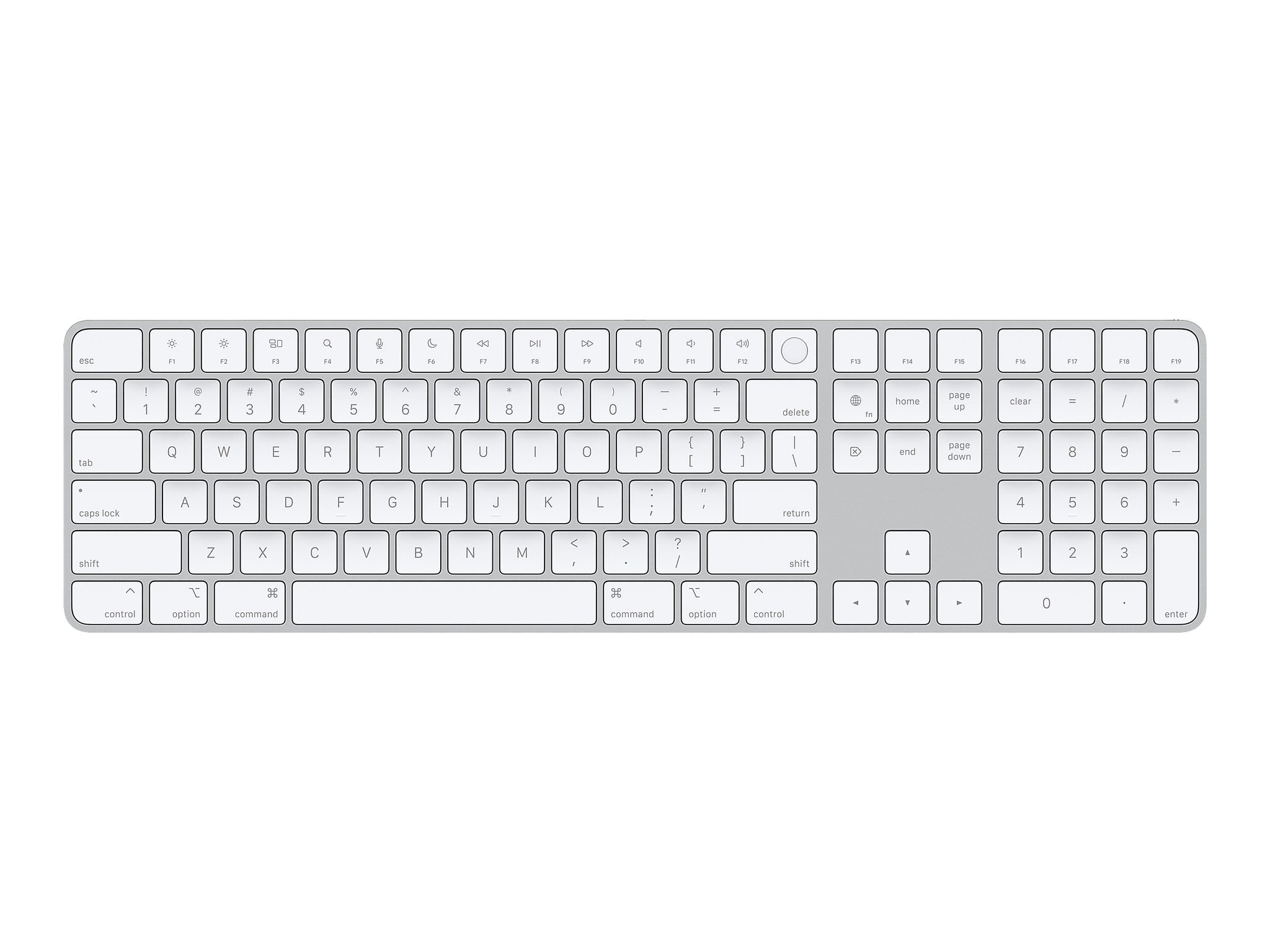 Apple Magic Keyboard with Touch ID and Numeric Keypad Wireless, Silver/White Keys
