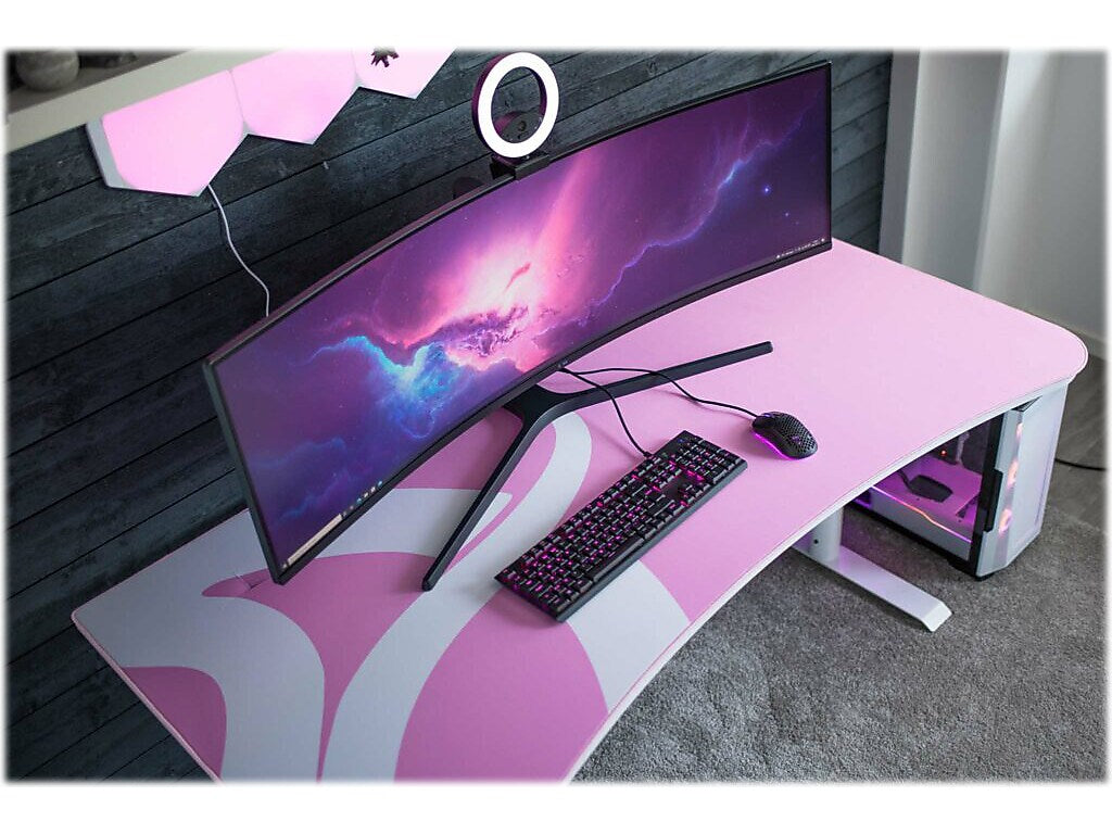 Arozzi Arena 63"W Gaming Desk, White/Pink