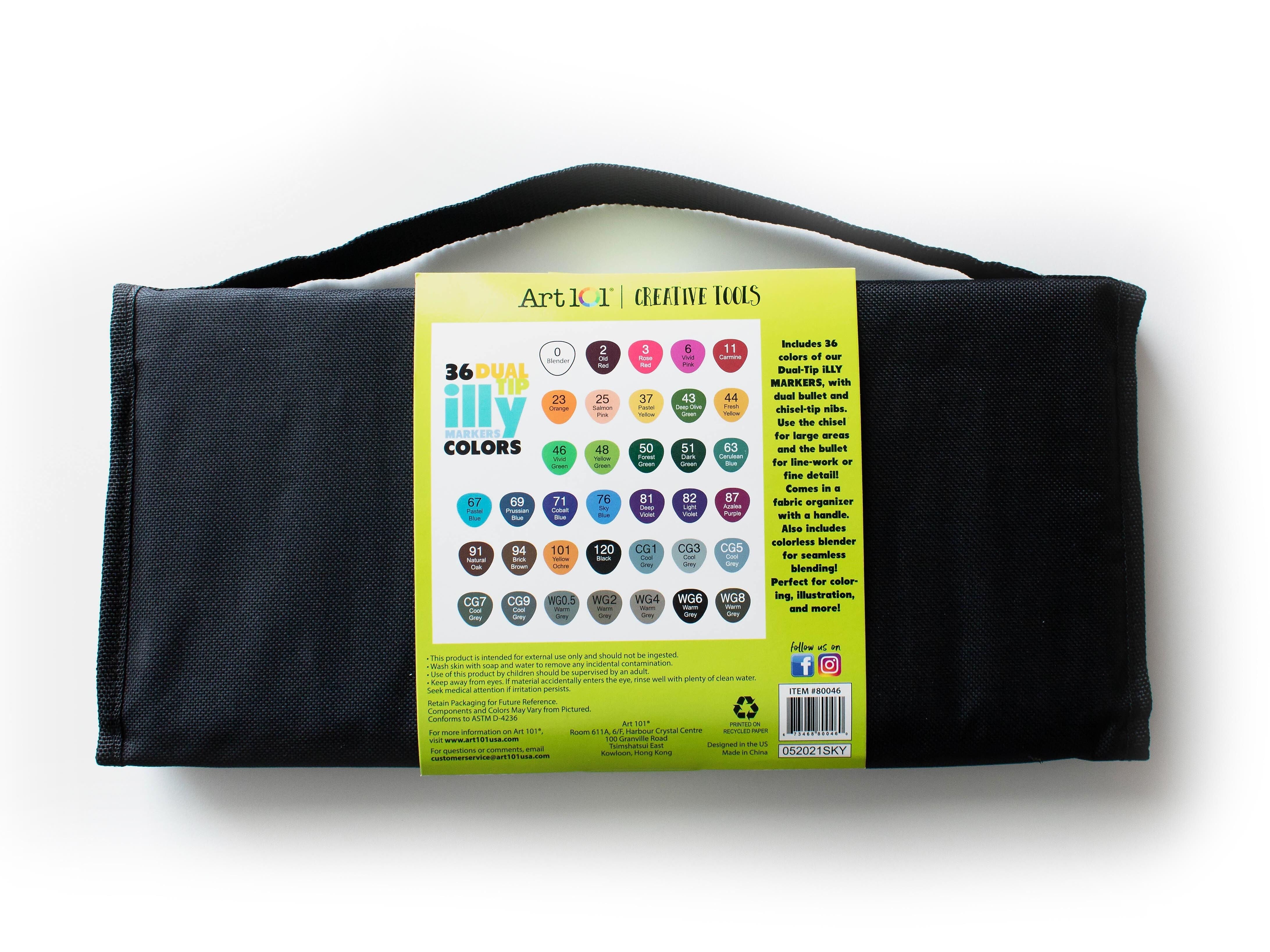 Art 101 Creative Tools Dual-Tip Illy Markers, Chisel/Bullet Point, Assorted Colors, 36/Set