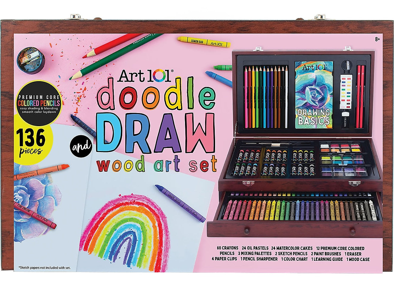 Art 101 Doodle and Draw Art Set, Assorted Colors, 136 Pieces