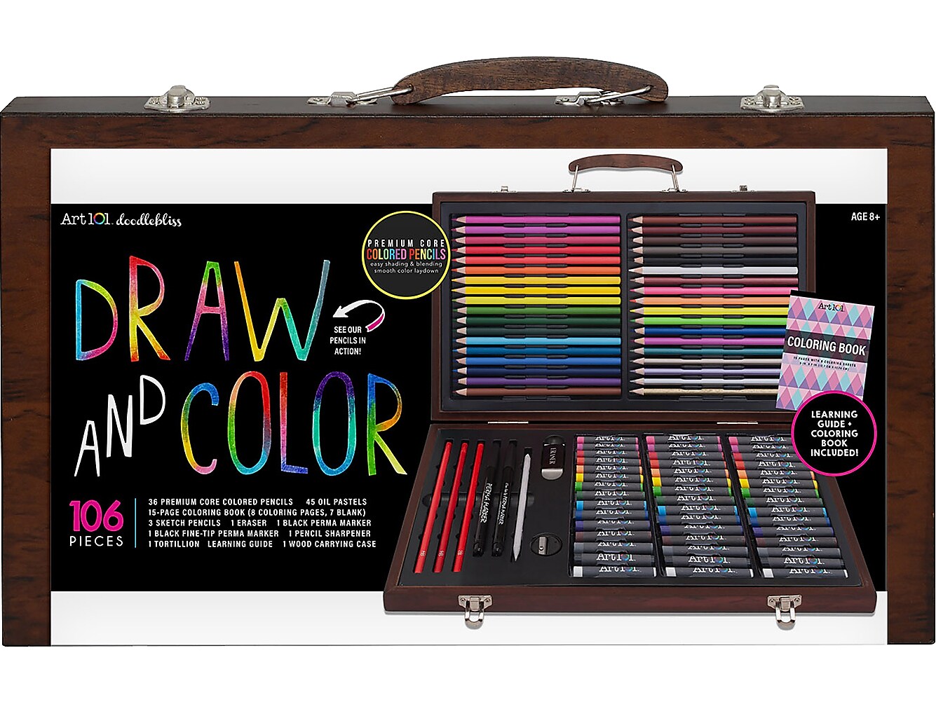 Art 101 Draw and Color Art Set, Assorted Colors, 106 Pieces